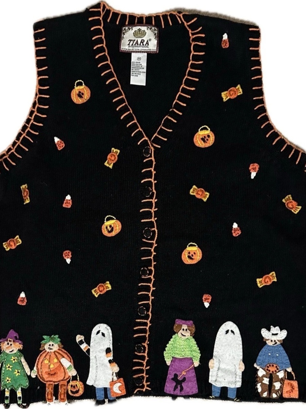 Tiara International Halloween Sweater Vest M Trick or Treat Candy Corn Ghost
